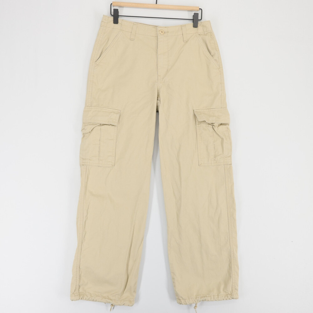 Levis 94 Baggy Cargo Pants Womens 28x32 Beige High Rise Straight Leg Cinch Hem
